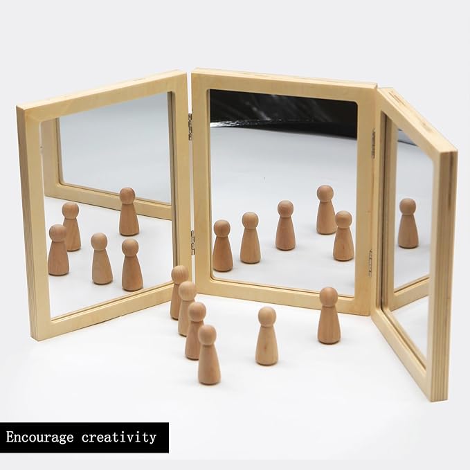 Montessori & Reggio Inspired Children Mirror, Preschool Classroom Essential, 3 Panels, 3-in-1 Folding, Small Mirror for Light Table Explore