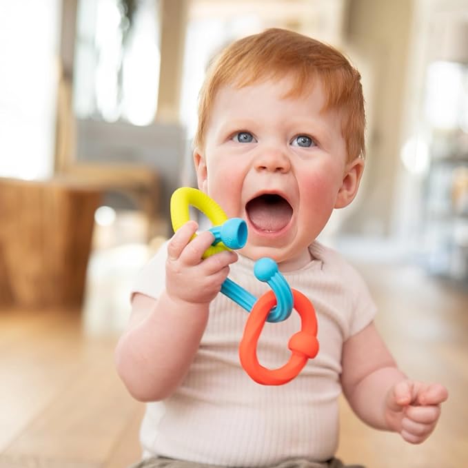 Fat Brain Toys Plip Grips, Popping Textured Sensory Toy, Travel Sized Toys for Babies 6 Months+