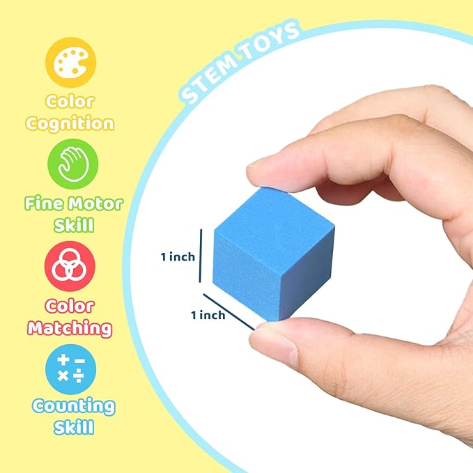 Foam Counting Blocks, 105 Pieces 1 Inch Soft Rainbow Math Counters Cubes, Math Manipulatives Preschool, Classroom Learning Supplies, Stacking Blocks for Kids Ages 3+