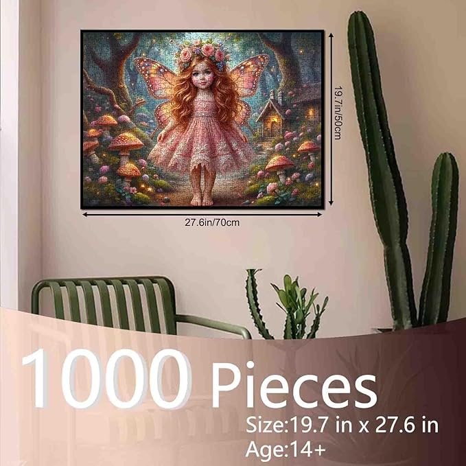 Tucocoo Forest Fairy Puzzles for Adults 1000 Piece, Fairy Girl in Pink Dress – Fantasy Jigsaw with Mushrooms and Cottage, Whimsical Woodland Scene Puzzle Gift for Women and Teens, Challenging Puzzles