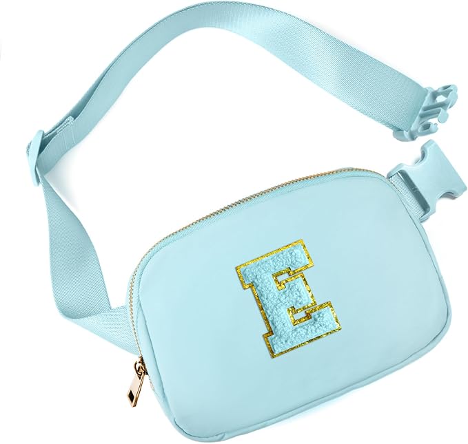 Gitus Gifts for 8 9 10 11 12 Year Old Girls Belt Bag Fanny Pack Crossbody Bags with Initial Letter Patch Cute Stuff Birthday Gifts for Teen Girls Women Personalized Trend Stuff (Icing Blue-E)
