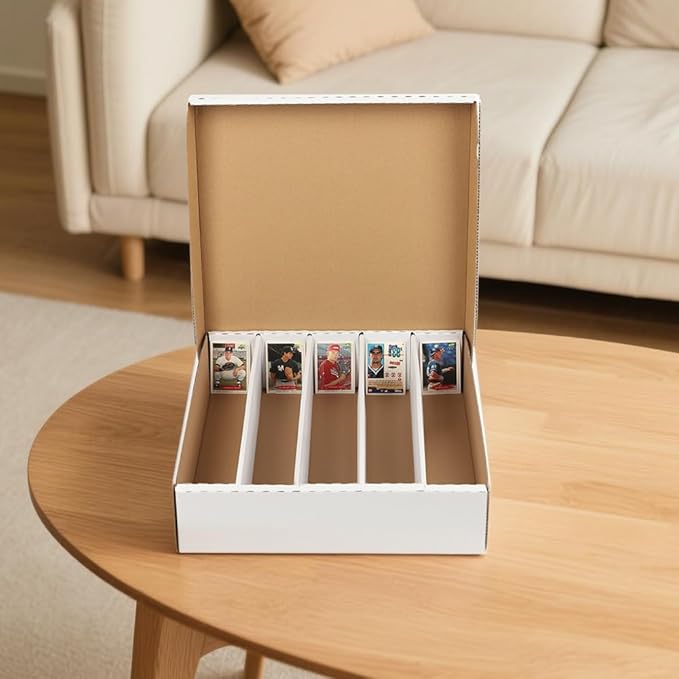 CROSSDESIGN Graded Card Storage Box Sport Trading Card Corrugated Cardboard Holder Container Holds 5000 Count(White Corrugated Paper)