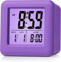 Plumeet Digital Alarm Clock for Kids with Snooze and Nightlight - Easy Setting Silicone Display Time, Date - Loud for Bedroom - Battery Powered (Purple)