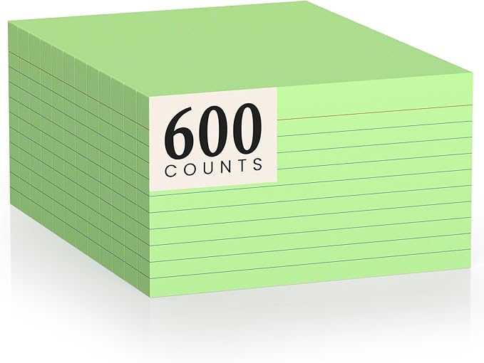 600 Count Index Cards 3 x 5 Inch Green Lined Flash Cards Ideal for Studying and To-do-List, Portable Note Cards Taking for Students and Teachers, Flash Card Styled for Home, Office or School Use
