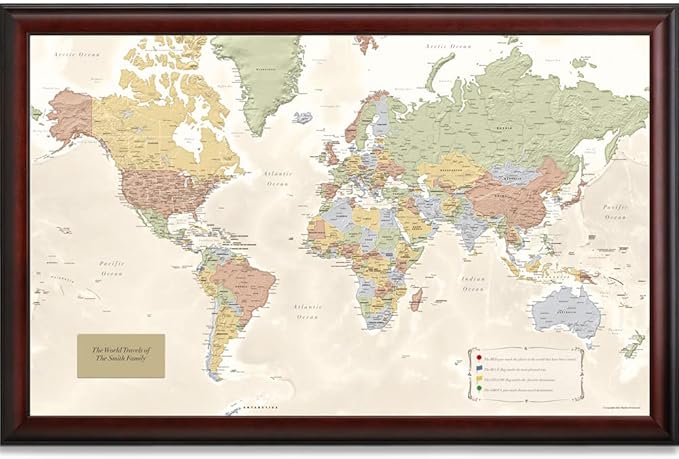Map Your Travels Deluxe Push Pin World Map | Premium Wood Frame | Personalized Gift Map | Handmade in Minnesota | 33" x 21"