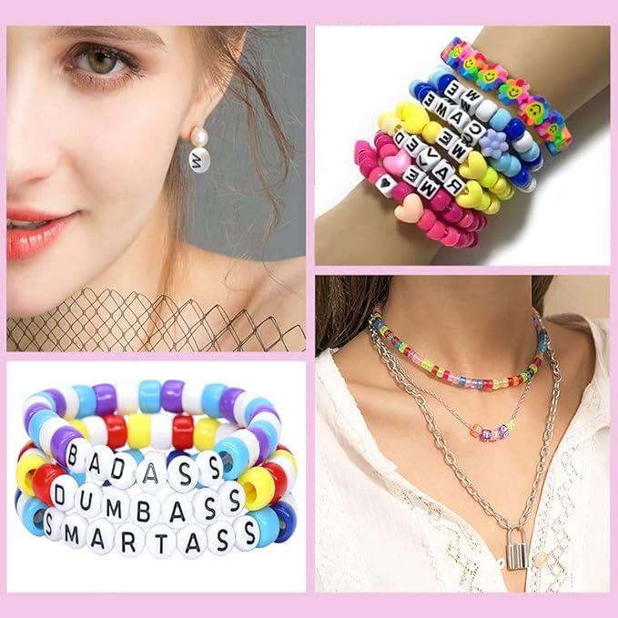 LIS HEGENSA 1000 Pcs DIY Childrens Crafts Beads Friendship Bracelet Kit, with Pony Beads Letter Beads and Bracelet Making Kit, Colorful Charms, Used for Custom Necklace Bracelets and Jewelry Decor