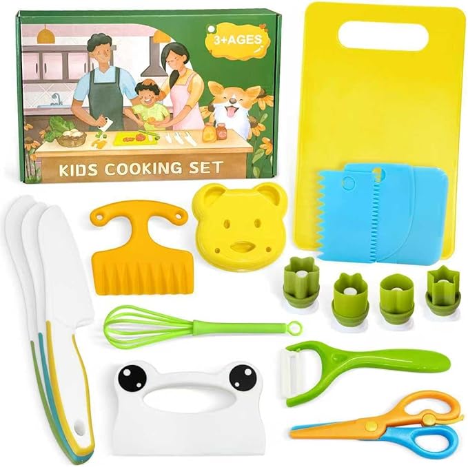 Chanking 17 Pieces Kids Knife Set for Real Cooking Child-Friendly Plastic Chef Tools, Montessori Kitchen Toys, Gifts for Boys and Girls Ages 3+