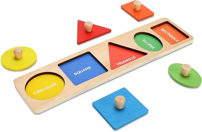 Montessori First Jumbo Knob Wooden Shape Puzzles for Toddlers,Montessori Multiple Peg Shapes Puzzle Sorter Board for Baby Kids Boy Girl,Preschool Learning Peg Puzzle Board Toys