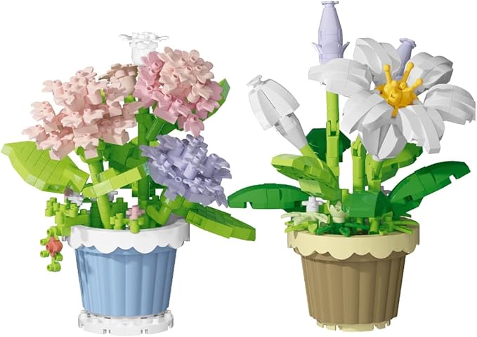 Party Favors for Kids, Tiny Plants Mini Flowers Building Blocks Set for Classroom Prize, Flowers Building Toy, Birthday Gifts for Boys Girls (Lily+Carnation)
