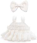 Clothes for 17cm Dolls, Premium Handmade Dolls Accessories with Chic Grid Bow Spaghetti-Strap Dress Set, High-End Fashion Outfit for Play & Display - White (No Doll)