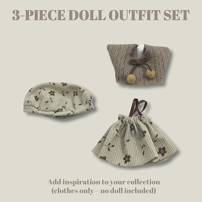 Clothes for 17cm Doll(Clothes Only)– 3-Piece Set Beret Hat, Knitted Vest, and Dress for a Unique Dressed-Up Look – Fashion Handmade Outfit Accessories for Doll