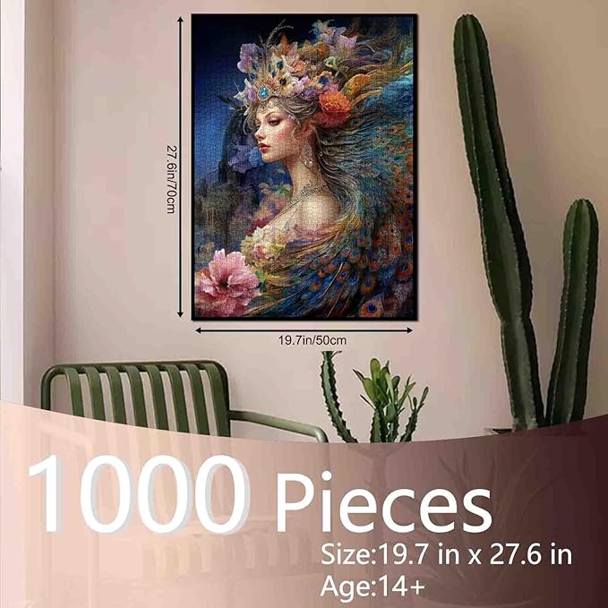 Tucocoo 1000 Piece Jigsaw Puzzles for Adults Fairy Woman Feather Painting Puzzle Beautiful Flowers Girl Art Puzzles for Challenging Family Activity Game Colorful DIY Puzzle Wall Decor Gifts