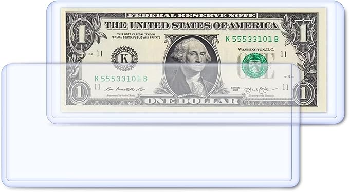 50 Pack Dollar Bill Sleeves, Clear PVC Currency Holders Transparent Bill Display Protectors for Regular Bills Cash Money Banknotes and Stamps, 6.8 x 2.9 Inch