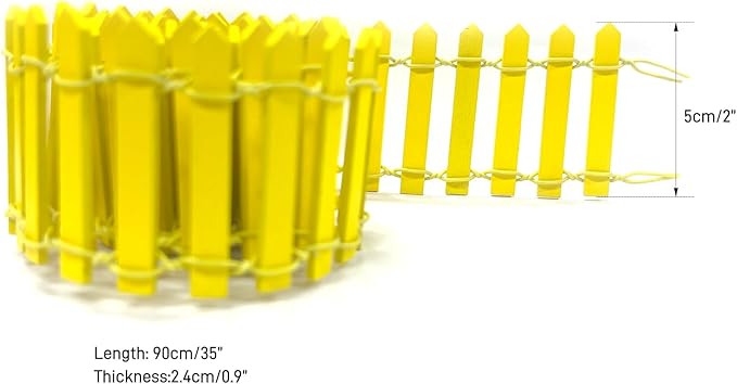 35 Inches Mini Fairy Garden Fence DIY Small Wood Decorative Picket Fence Micro Landscape Miniature Ornaments for Dollhouse, Crafts, Diorama Project, Plant Pot, Yellow