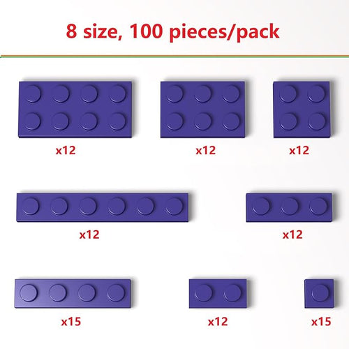 100 Pieces Classic Building Plate Assortment Pack, 8 Sizes Small Baseplates Multipacks, Compatible with Lego Parts and Pieces, Small Plate for Building(Color:Purple)