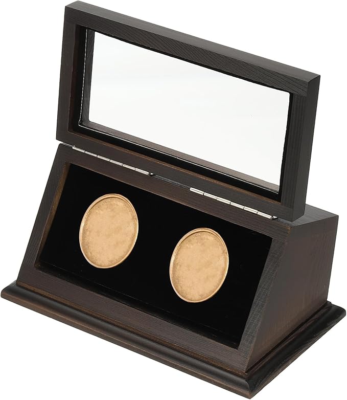 PATIKIL Coin Display Case, 2 Slots Coin Presentation Display Box Coin Box Coin Case with Coin Holder Fit 38-44.5mm Coin for Silver Dollar Collectors, Brown