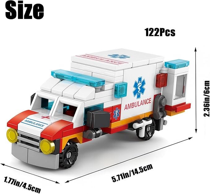 Ambulance Building Blocks Toy (122 Pieces) – 7 in 1 Emergency Vehicle Set, STEM Learning Creative Play, DIY Construction Toy for Kids Ages 6-12, Gift for Boys & Girls