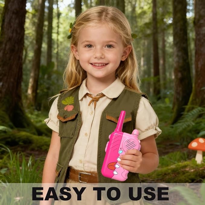 Pink Walkie Talkies for Girls 2 Pack, 2200m Long Range Indoor and Outdoor Kids Intercom, Built-in Flashlight, Girls Birthday Gifts, Outdoor Play, Family Games(Pink)