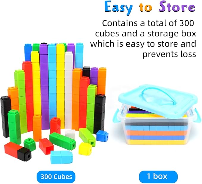 300 Pcs Linking Cubes for Kids, Counting Blocks with Storage Boxes, STEM Connecting Cubes Math Manipulatives for Preschool and Elementary Aged Kids