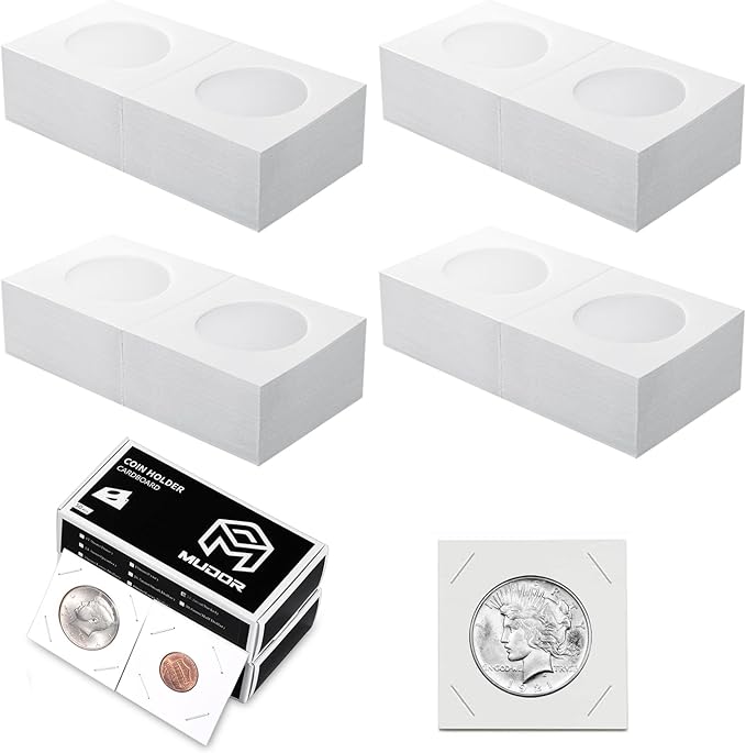 MUDOR Premium Coin Flips for Large Dollar, 200 Pack Cardboard Coin Holder, Mylar Coin Flips 2x2, Paper Coin Holders, Large Dollar(38.1mm)