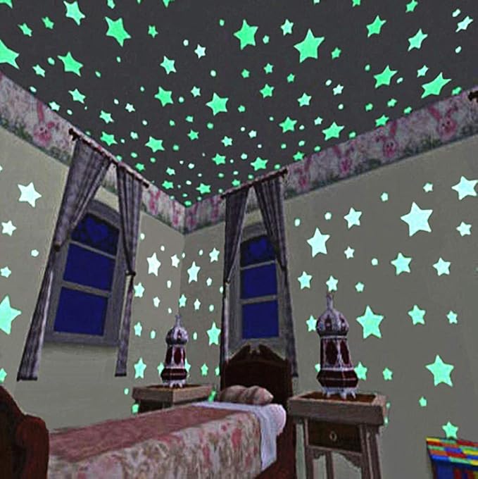 Glow in The Dark Stars Sticker Luminous Stars Wall Ceiling Pasters(100pcs,Pink,1.2 Inches)