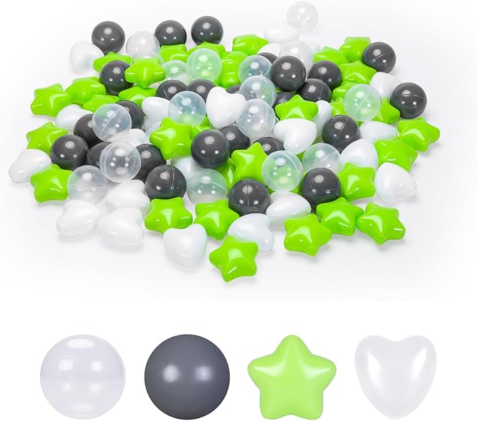 Ball Pit Balls Pack of 100 200 500 - Star and Round Set BPA Free Phthalate Free Non-Toxic Crush Proof Play Balls Soft Plastic Balls for Toddlers Baby Kids Birthday Pool Tent Party