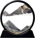 Aoderun Moving Sand Art Picture Round Glass 3D Deep Sea Sandscape in Motion Display Flowing Sand Frame Relaxing Desktop Home Office Work Decor (7", New Black)