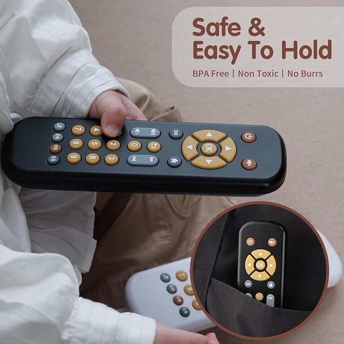 Nueplay Baby TV Remote Control Toy with Light and Sound, Toddler Realistic Controller with 3 Languages, Early Educational Learning Musical Toys, Preschool Infant Boys Girls 6, 12, 18 Months, Black
