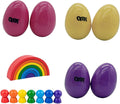 OPPA Colorful Plastic Egg Shakers 6 PCS and Rainbow Stacking Toy, Hand Percussion Musical Shaker, Wooden Rainbow Stacker Nesting Blocks, Educational Toy for Toddlers Baby Preschool Kids