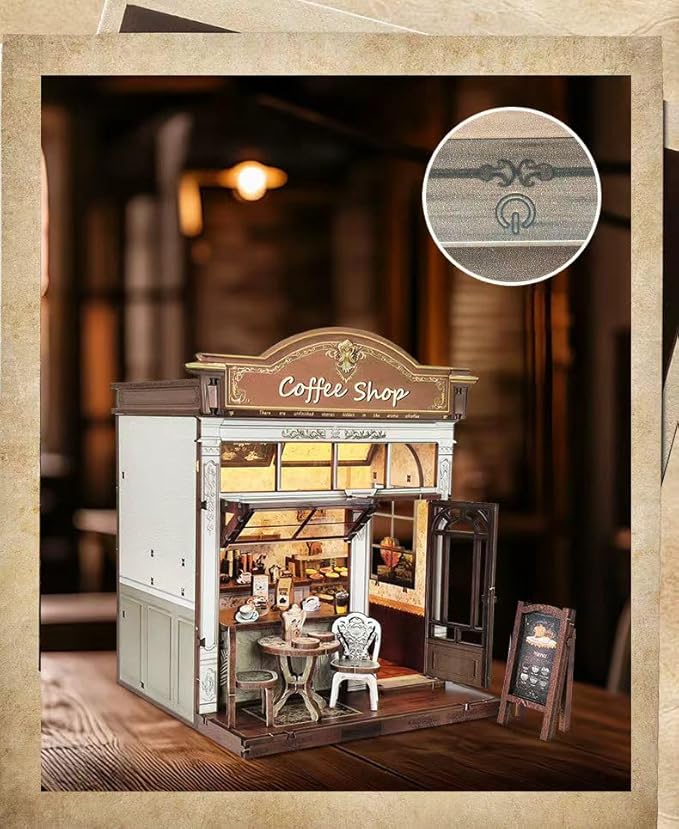 Book Nook Kit，DIY Miniature Dollhouse Kit for Adults and Teens，3D Wooden Tiny House for Family and Friends，Bookshelf Decor in Halloween/Christmas (DH-Garden-Cafe)