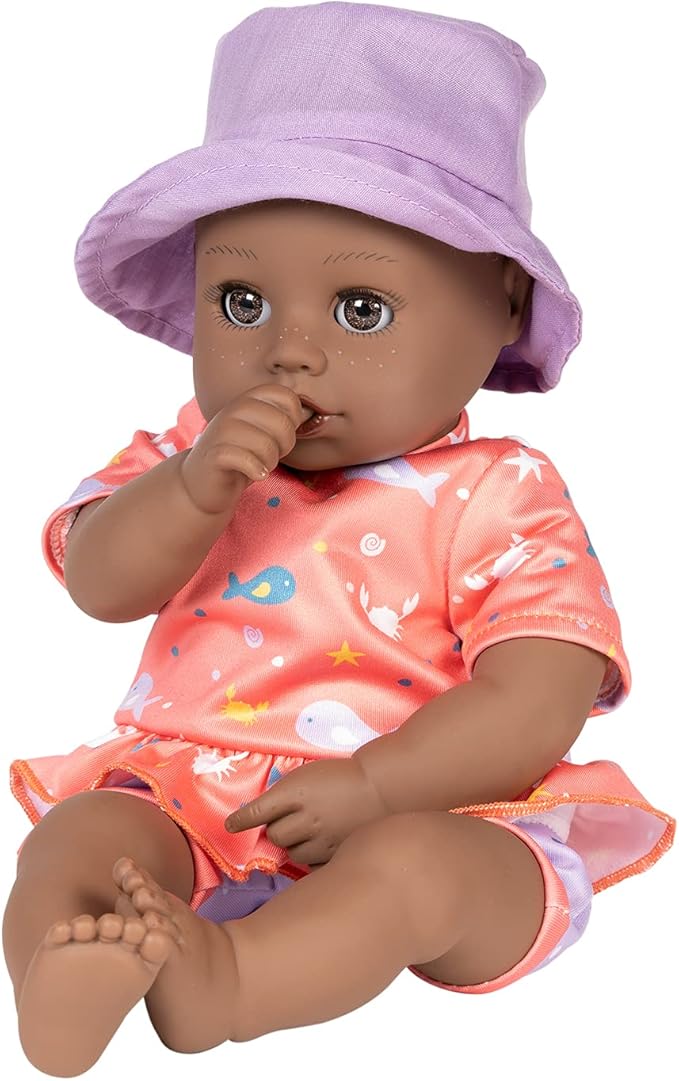 ADORA Beach Baby African American Doll with Sun-Activated Freckles, Clothes & Accessories Set, Adorable Baby Doll Made in Exclusive QuickDri Vinyl Birthday Gift for Ages 1+ - Baby Piper