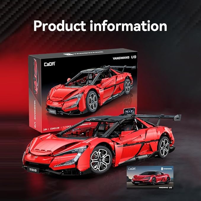 CaDA Master Yangwang U9 Super Car Brick Set, C64011W 1:8 Sports Car Building Block Kit with U-Turn Function, Dancing Building Block Model for Adults Collectors (3671PCS)