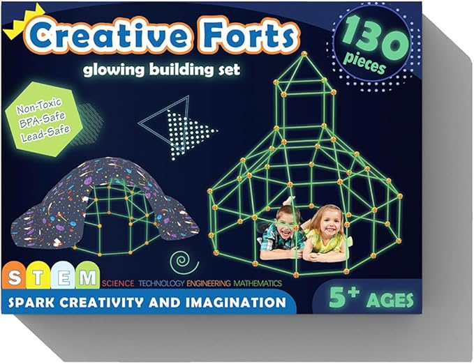 Tiny Land Glow Fort Building Kit for Kids Creative Fort Indoor & Outdoor Construction Toys with 86 Rods and 44 Balls for 5-12 Year Old Boys & Girls STEM Building Toy Gifts with Storage Bag