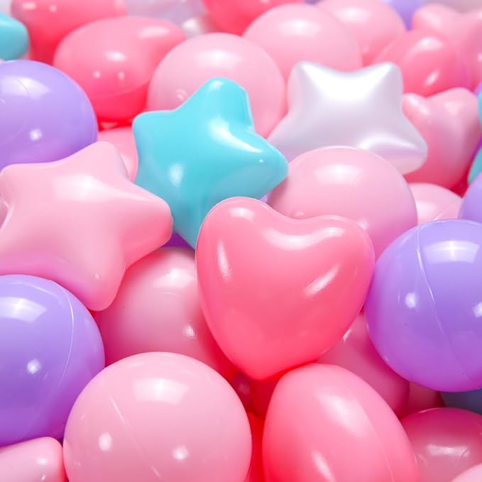 Ball Pit Balls Pack of 100 200 500 - Star and Round Set BPA Free Phthalate Free Non-Toxic Crush Proof Play Balls Soft Plastic Balls for Toddlers Baby Kids Birthday Pool Tent Party