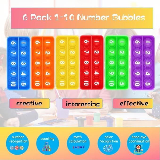 Ten Frame Number 1-10 Counting Poppers, Sensory Bubble Popping Fidgety Board, Math Manipulatives for Elementary Preschool Kindergarten Classroom, Montessori Educational Learning Activities for Kids