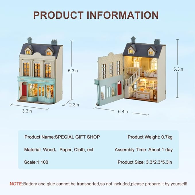 DIY Miniature House Kit, CUTEROOM Wooden Dollhouse Kit Mini House Making Kit with Furnitures, DIY Dollhouse Kit Birthday Gift for Women and Girls (Gift Shop)