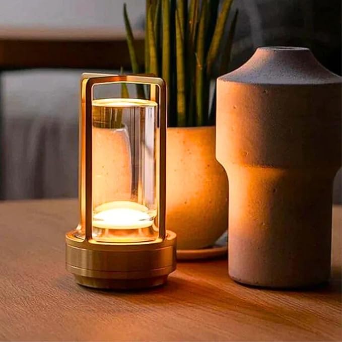 Klarako Crystal Lantern Lamp – Modern Cordless Rechargeable Bedside & Outdoor Light, Portable Wireless Lamp – Dimmable Touch Control – Luxury Living Room & Hotel-Style Lighting (Gold, 20-Pack)