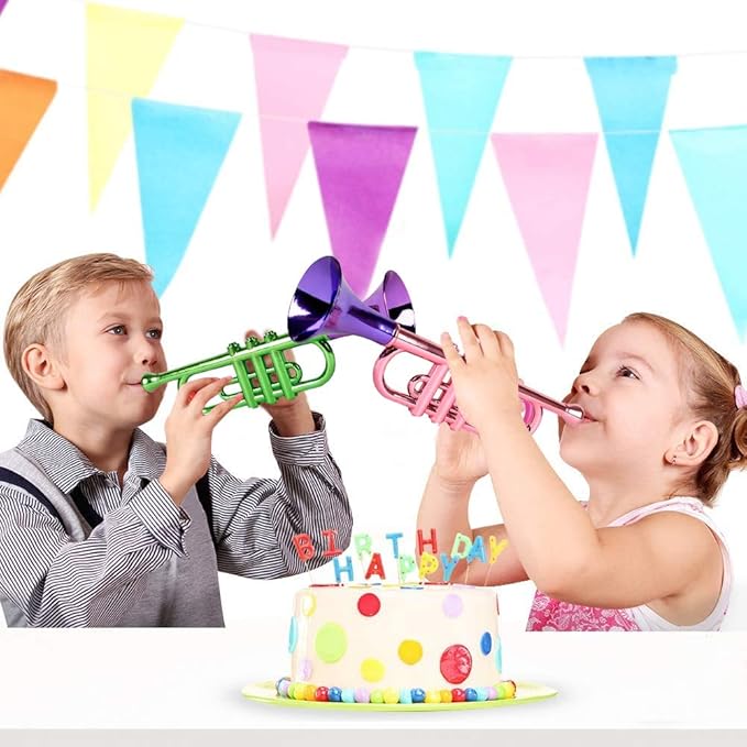 ArtCreativity 13 Inch Metallic Trumpets, Set of 5, Fun Plastic Musical Instruments Noise Makers for Parties and Events, Music Toys for Kids, Cool Birthday Party Favors for Boys and Girls