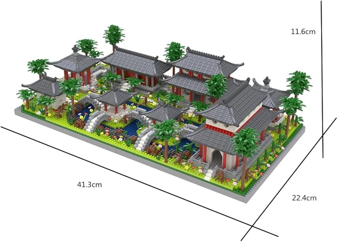 Architecture Chinese Style of Suzhou Garden,Set 3 Backyard, Micro Block,Classical Famous Building Block Set,Asian Cultures,3988 PCS for Adults and Teens