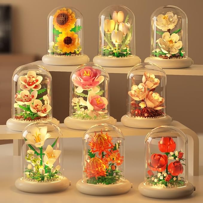 Mini Brick Flower Building Kit - 500PCS Micro Bricks with Light for Realistic Artificial Flowers, Gardenia,Rosa multiflora Thunb and Rose,Perfect for Home Decor and Gifts