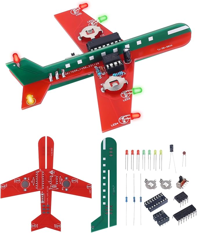 Icstation Learning Soldering DIY Airplane Kit for Beginners, 3 Color LED Flashing Lights Airplane Soldering Project Kit for High School Student Back to School Soldering Practice STEM Education