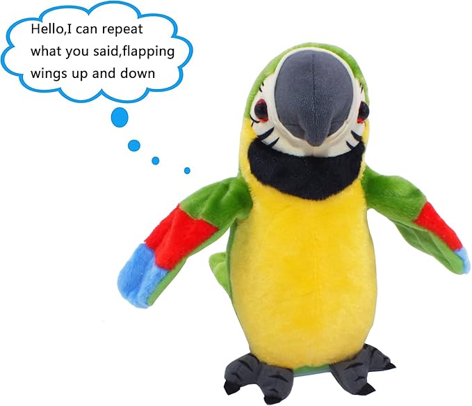 Vincilee Talking Parrot Repeat What You Say Mimicry Pet Toy Plush Interactive Toys Buddy Parrot for Children Gift,4 x 7.8inches(Green)