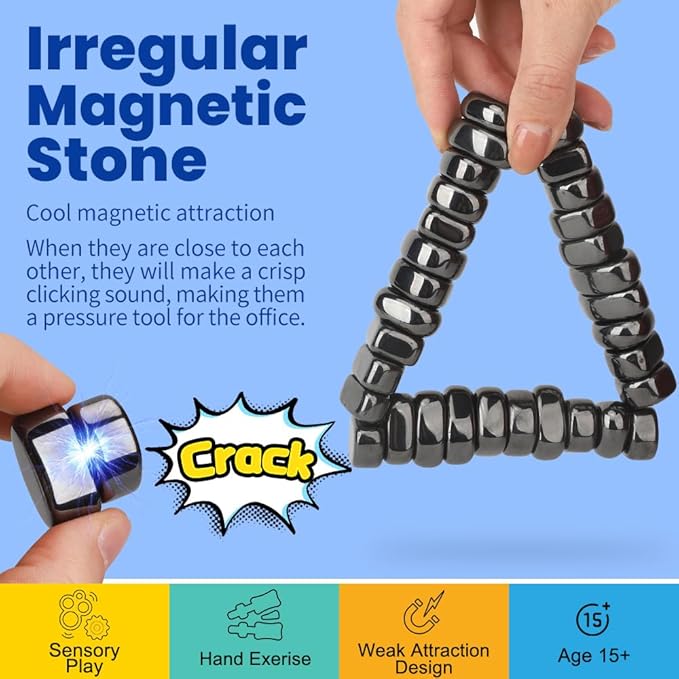 Cool Fidget Toy Fridge Magnets Rocks,Science Kit Magnet DIY Alphabet Number, Magnetic Hematite Stones Gift, Magnet Ferrite Putty Desk Toy for Adults(24PCS)
