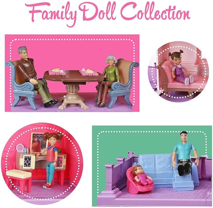 Beverly Hills Sweet Li’l Family Bendable Doll House Figurines Set of 9 - Grandpa, Grandma, Mom, Dad, Sister, Brother, Toddler, Twin Boy & Girl