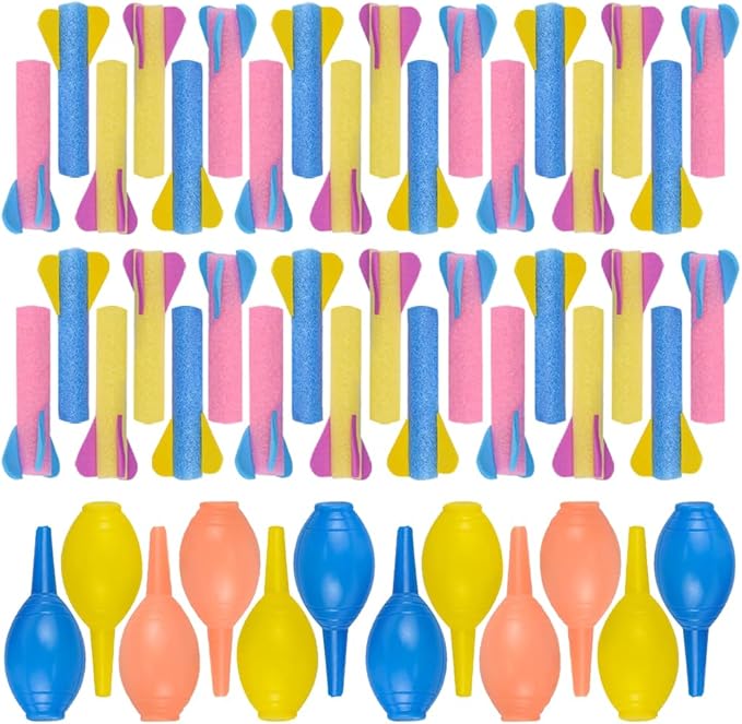 ArtCreativity Foam Rocket Launchers, 36 Rockets and 12 Squeeze Launchers, Assorted Colors, High Flying, Fun Summer Outdoor, Birthday, Great Goodie Bag Filler, Party Favors Prizes, Easter Toys for Kids