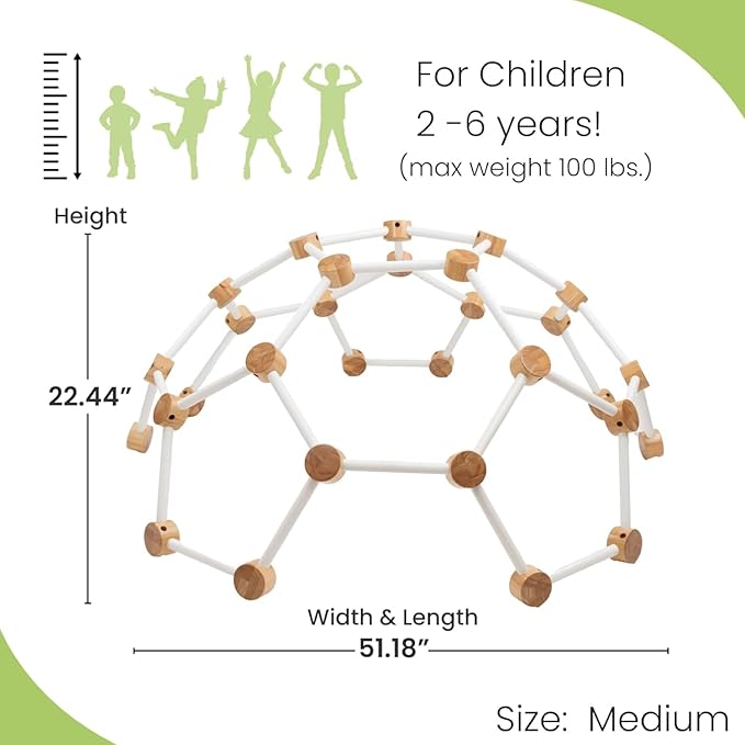 Little Partners Indoor Climbing Gym Active Play Equipment, Solid Wood Montessori Space Dome Climber for Toddlers 2-6 Years, Maximum 100 lb. Capacity, Medium