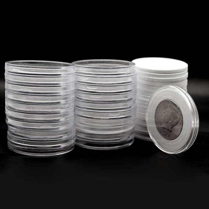 20pcs Clear Plastic Coin Capsules, Coin Collection Case of 5 Size with Adjustable Gasket for Coin Collection American Silver Eagle Liberty Coin &JFK Half Dollar & Bitcoin (19/21/25/30/40mm)-20pcs