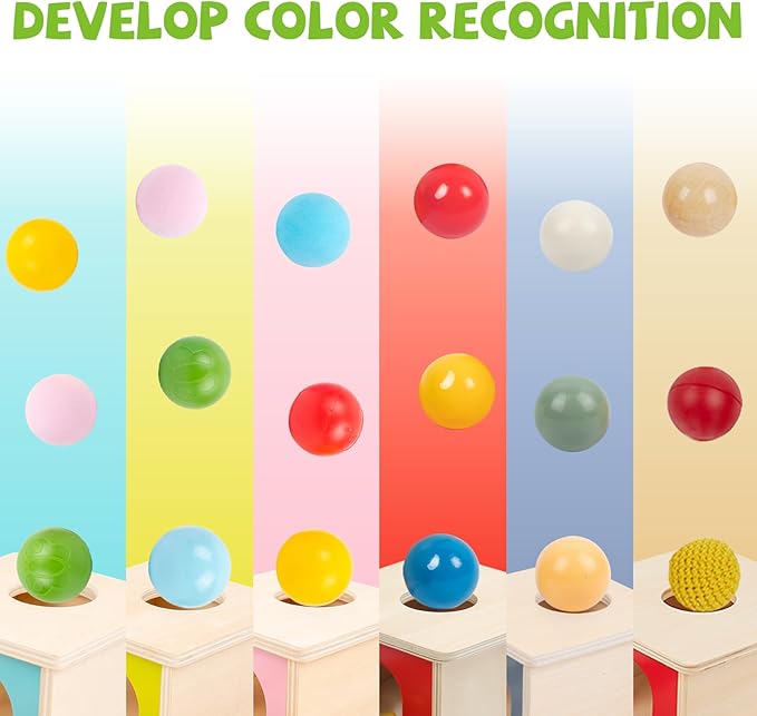 Adena Montessori Wooden Toy for 6-12 Month Baby 3 Balls,Sorting and Stacking Colorful Learning Education Toy for Toddler Kid 1-2 Year Old, Preschool Developmental Girl and Boy Gift