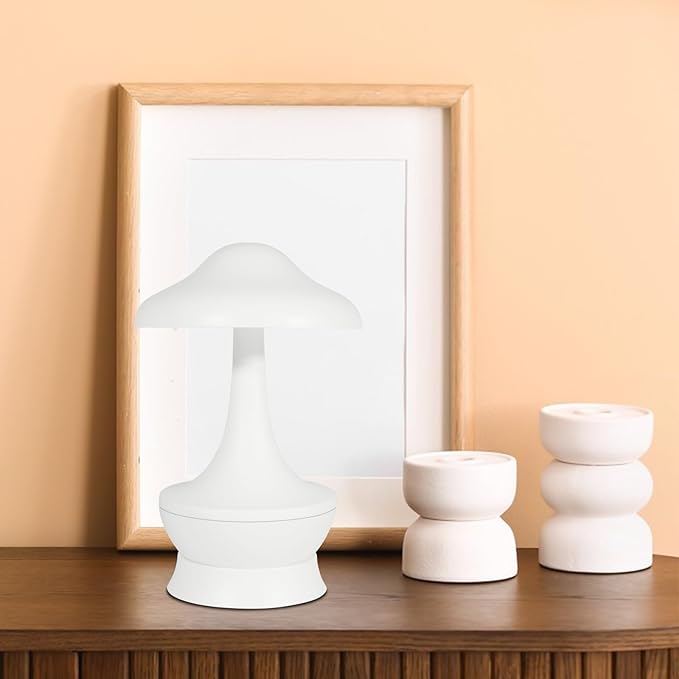 Mushroom Lamp Cordless Table Lamp - Room Decor Aesthetic Night Light for Night Stands and Desk Lamps - Fun and Energy- Night Light with USB Charging Port - Soft Indoor Lighting for Kids (White)