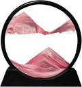 Aoderun Moving Sand Art Picture Round Glass 3D Deep Sea Sandscape in Motion Display Flowing Sand Frame Relaxing Desktop Home Office Work Decor (7", Pink)